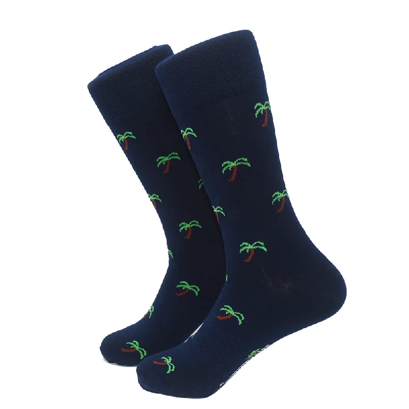 Palm Tree Socks - Men's Mid Calf - Navy