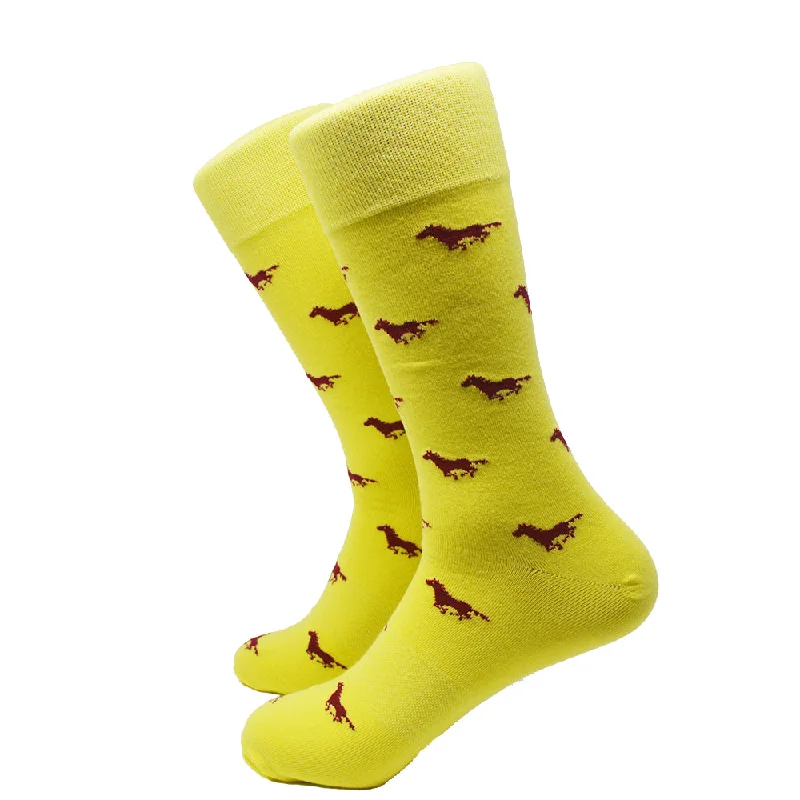 Running Horse Socks - Yellow - Men's Mid Calf