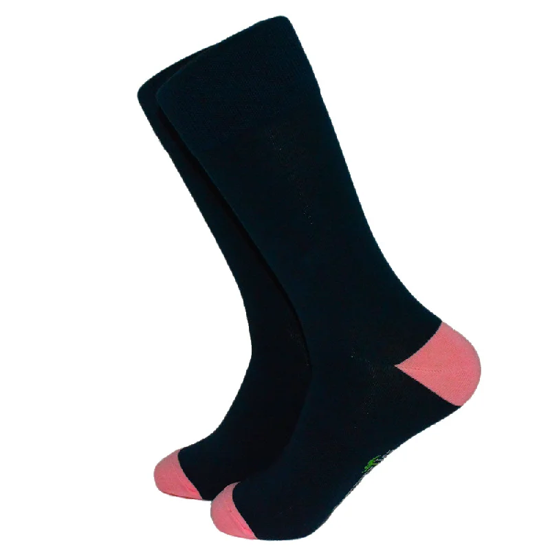 Solid Navy with Pink Toe and Heel Socks - Men's Mid Calf