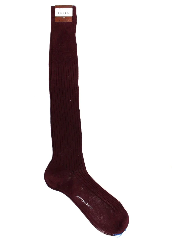 Stefano Ricci Socks Bordeaux Ribbed Solid - US 11/ EUR 44 Over The Calf