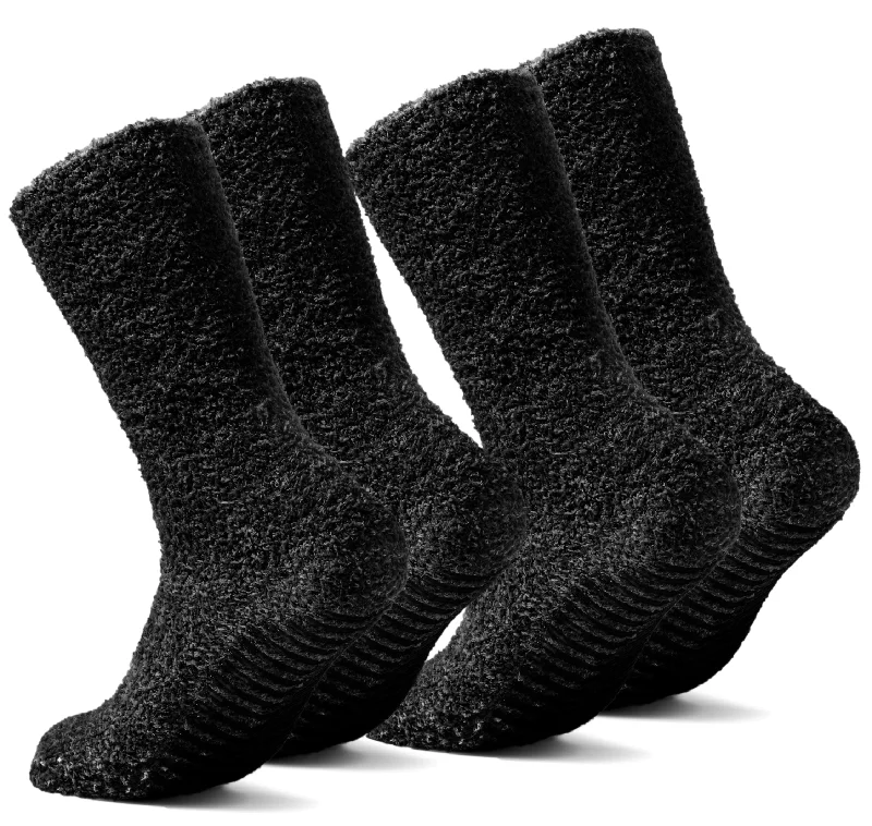 Gripjoy Socks Women's Dark Grey Fuzzy Socks with Grips (Pack of 2)