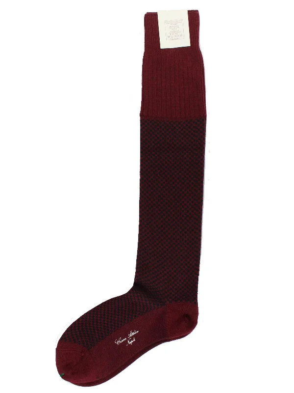 Cesare Attolini Cashmere Socks S Small - Bordeaux Design - Over The Calf SALE