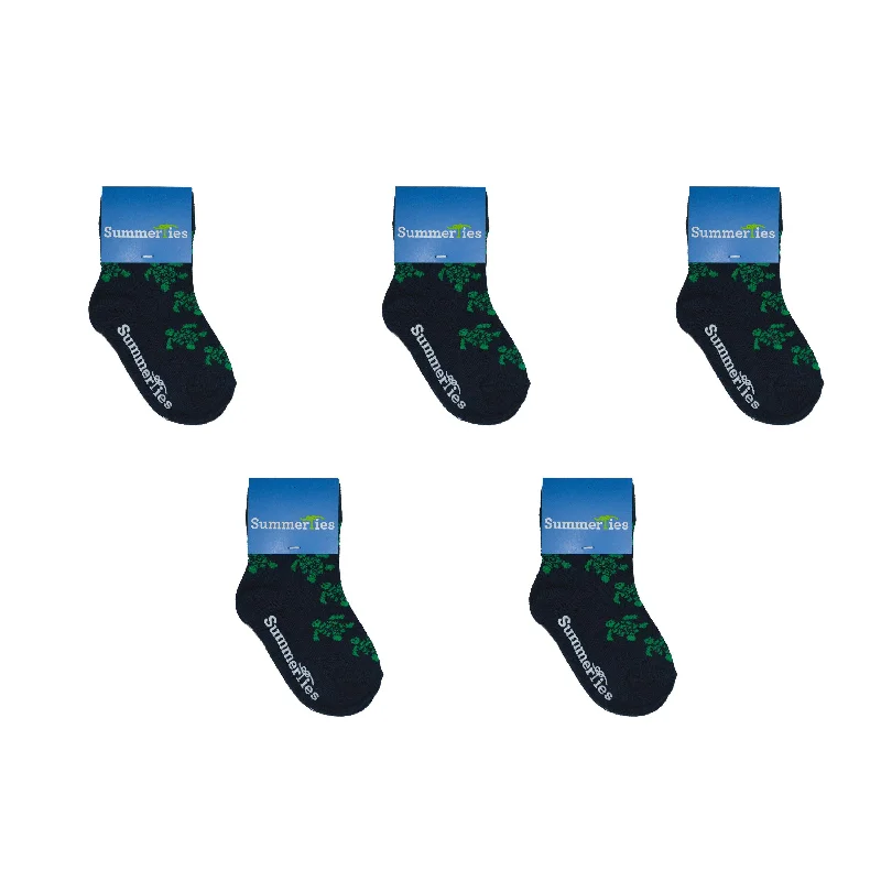 Turtle Socks - Toddler Crew Sock - Green on Navy - 5 Pairs