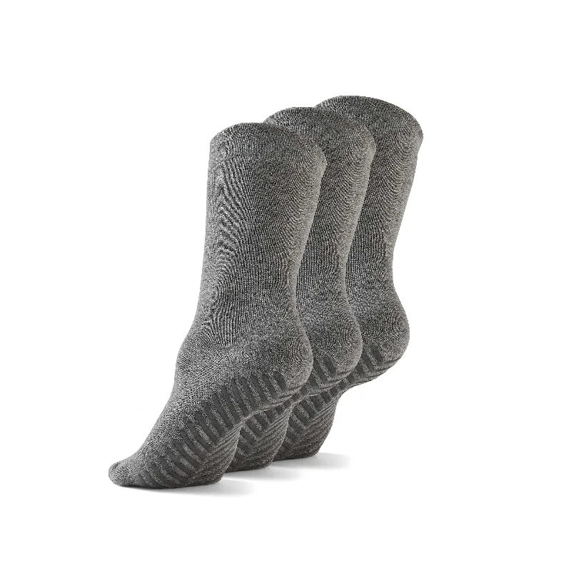 Gripjoy Socks Men's Light Grey Original Crew Non-Slip Socks (3 Pair Pack)