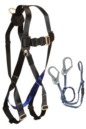 FallTech 3pt, Back D-ring, Mating Buckles, 6' Looped Y-Leg Internal with Rebar Hooks