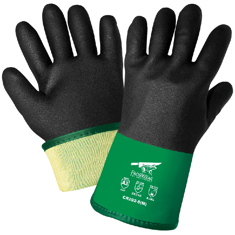 Frogwear CR292 Double Dipped PVC & Nitrile Blended Work Gloves, Chemical Resistant, ANSI A3 Cut Resistant, 12" Length with Sandpaper Finish