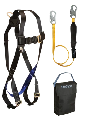 FallTech 3pt, Back D-ring, Mating Buckles, 6' SoftPack Lanyard and Gear Bag