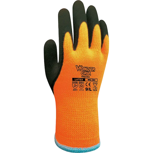 Wonder Grip WG-380 Thermo, Double Latex Palm Cold Weather Work Gloves, Dozen (12 pairs)