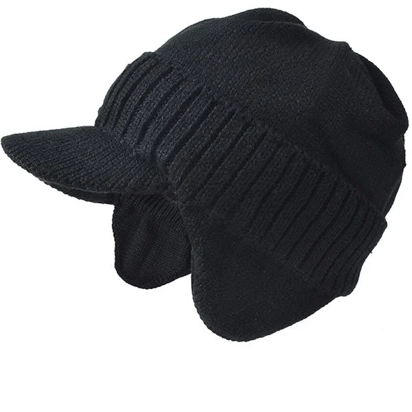 Men Knit Visor Beanie Hat with Earflaps