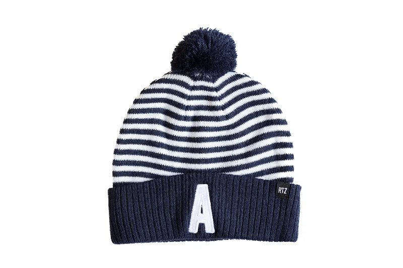 Blue & White Stripe Pom Pom Hat