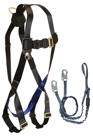 FallTech 3pt, Back D-ring, Mating Buckles, 6' Looped Y-Leg Internal, Snap Hooks