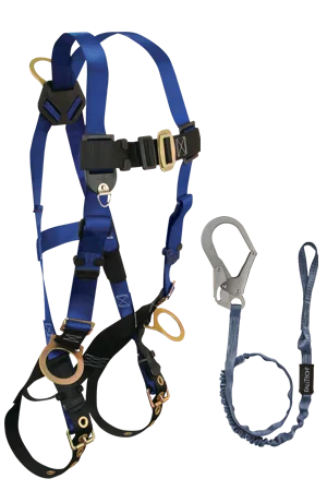 FallTech Back and Side D-rings, Tongue Buckles, 5pt, 6' Looped Internal with Rebar Hook