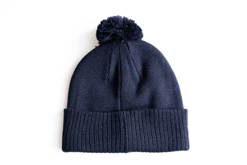 Custom Text Navy Pom Pom Hat