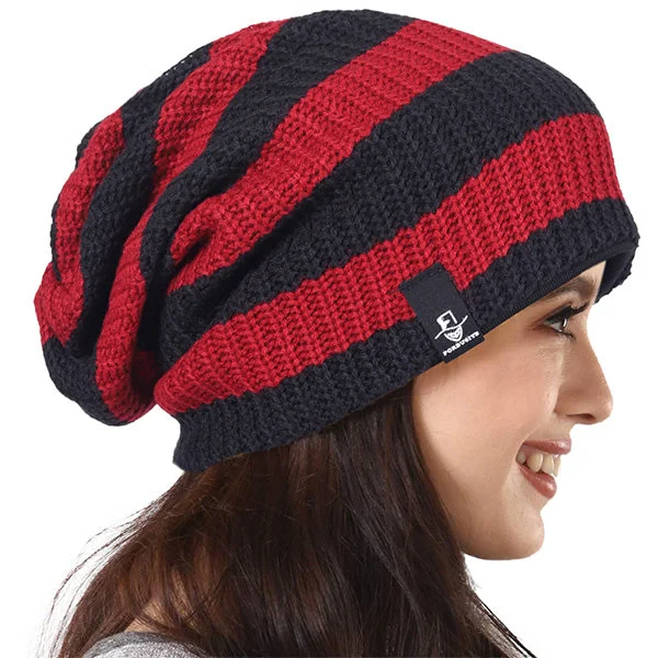 FORBUSITE Women Knit Striped Beanie Baggy Hats B09