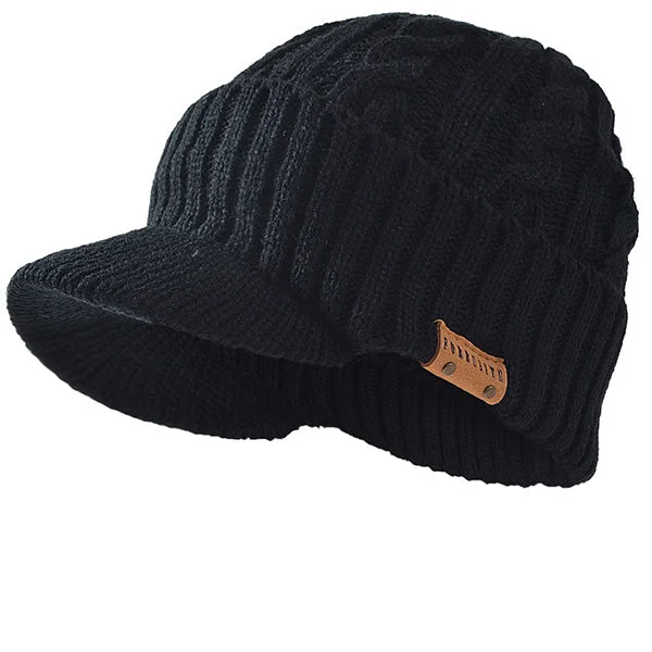 Men Cable Knit Beanie Visor Hats B5042