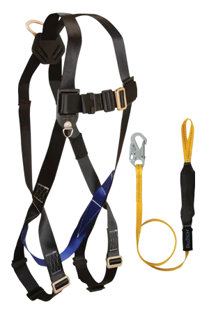 FallTech 3pt, Back D-ring, Mating Buckles, 6' Looped SoftPack Lanyard with Snap Hook