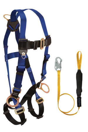 FallTech Back and Side D-rings, Mating Buckles, 5pt, 6' Looped Soft Pack Lanyard with Snap Hook